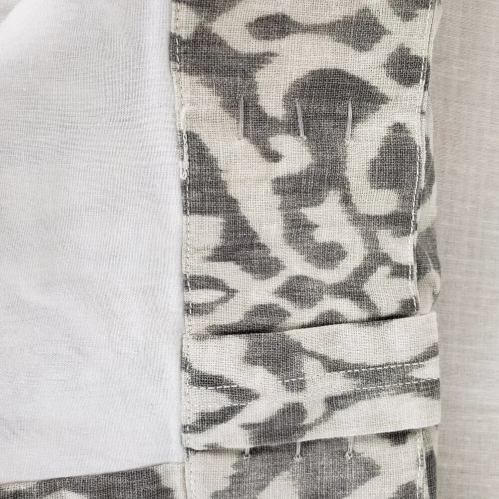 Pottery Barn Ingrid Drape Gray Ivory Ikat Cotton 3-in-1 Pole Top Lined 50